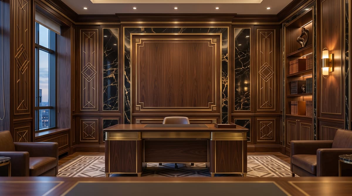 Art Deco Executive Suite office background, no logo