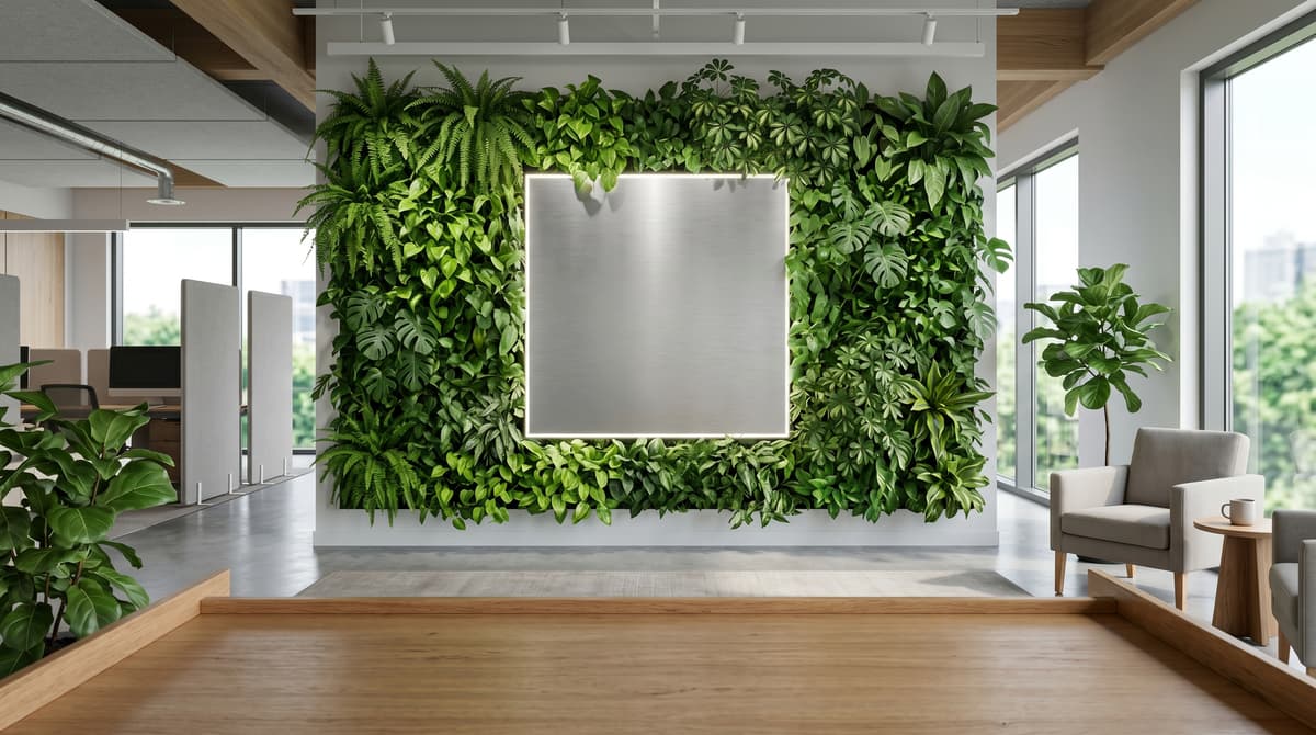 Biophilic Plant Wall office background, no logo