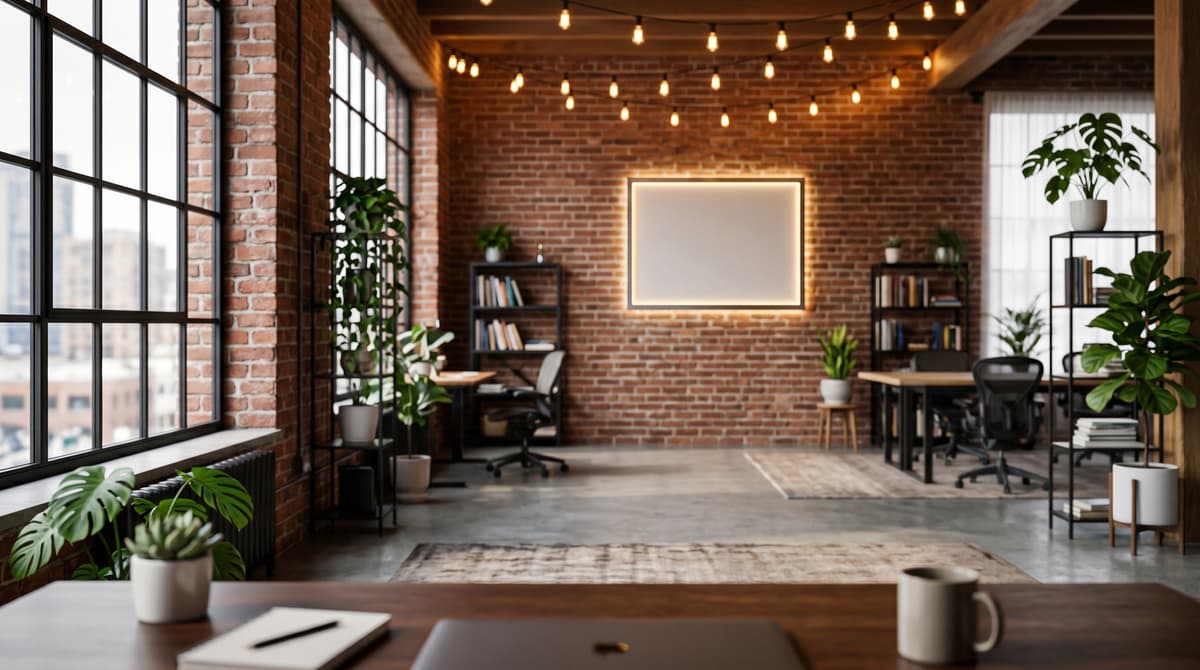 Brick Startup Loft office background, no logo