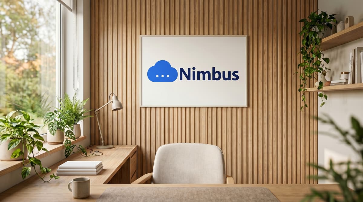 Scandinavian Warm Office with your logo rendered as signage