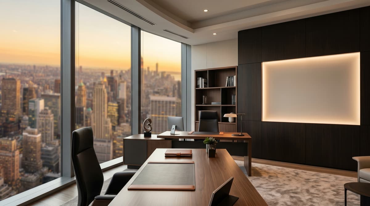 Executive Skyline Office office background, no logo