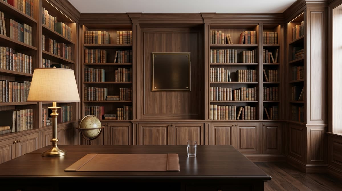 Curated Library Study office background, no logo