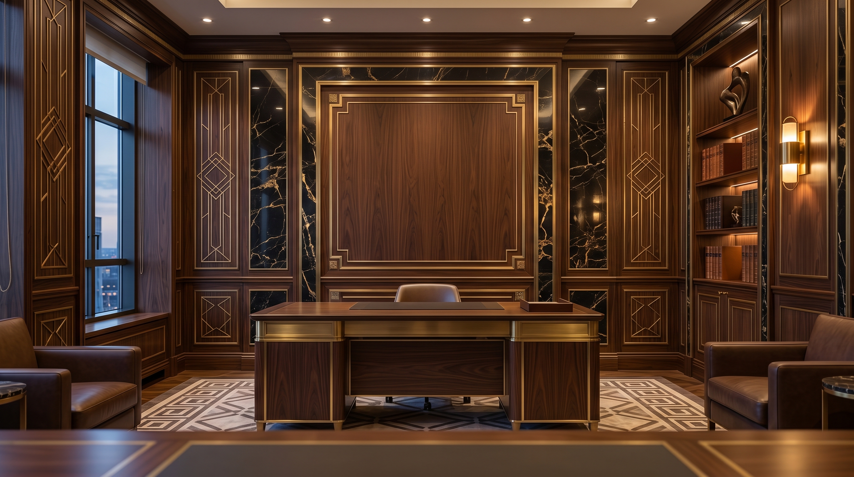 Art Deco Executive Suite office background, no logo