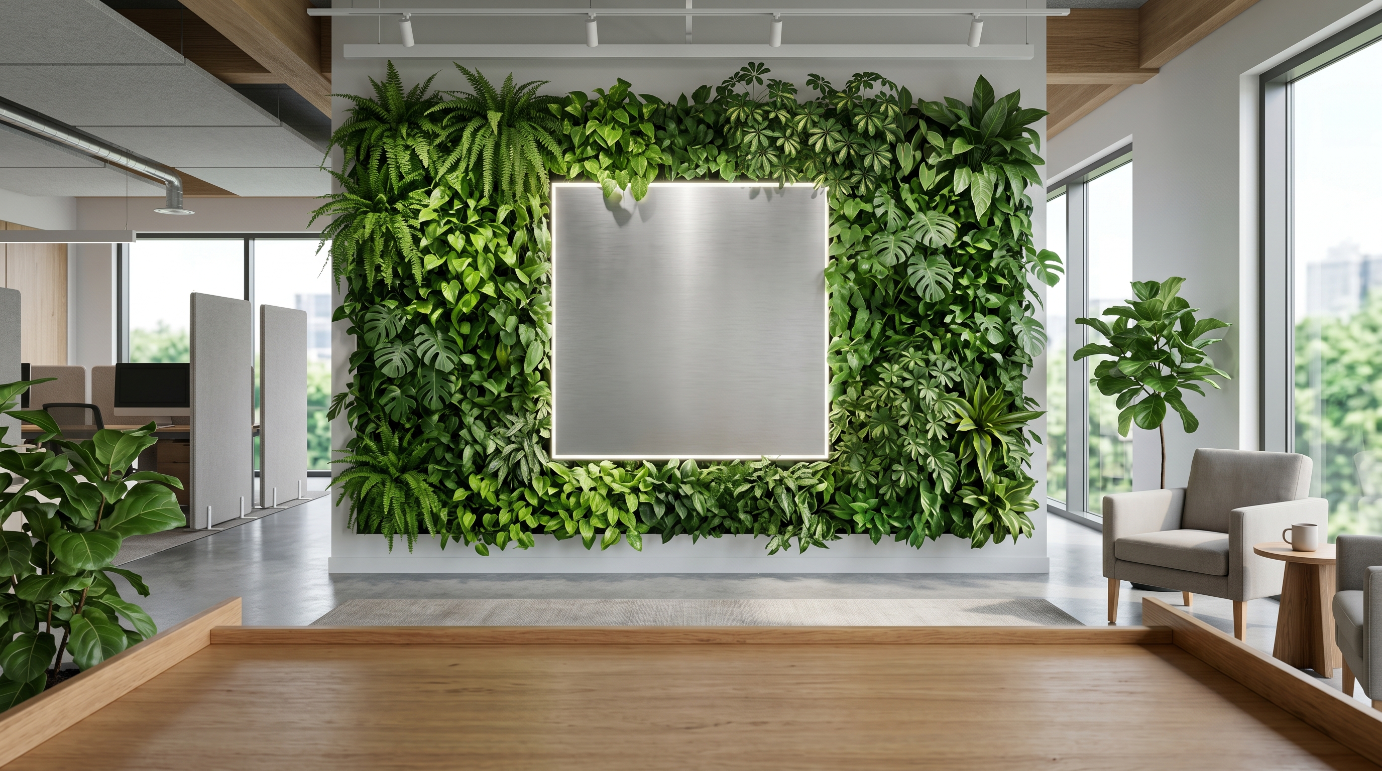 Biophilic Plant Wall office background, no logo