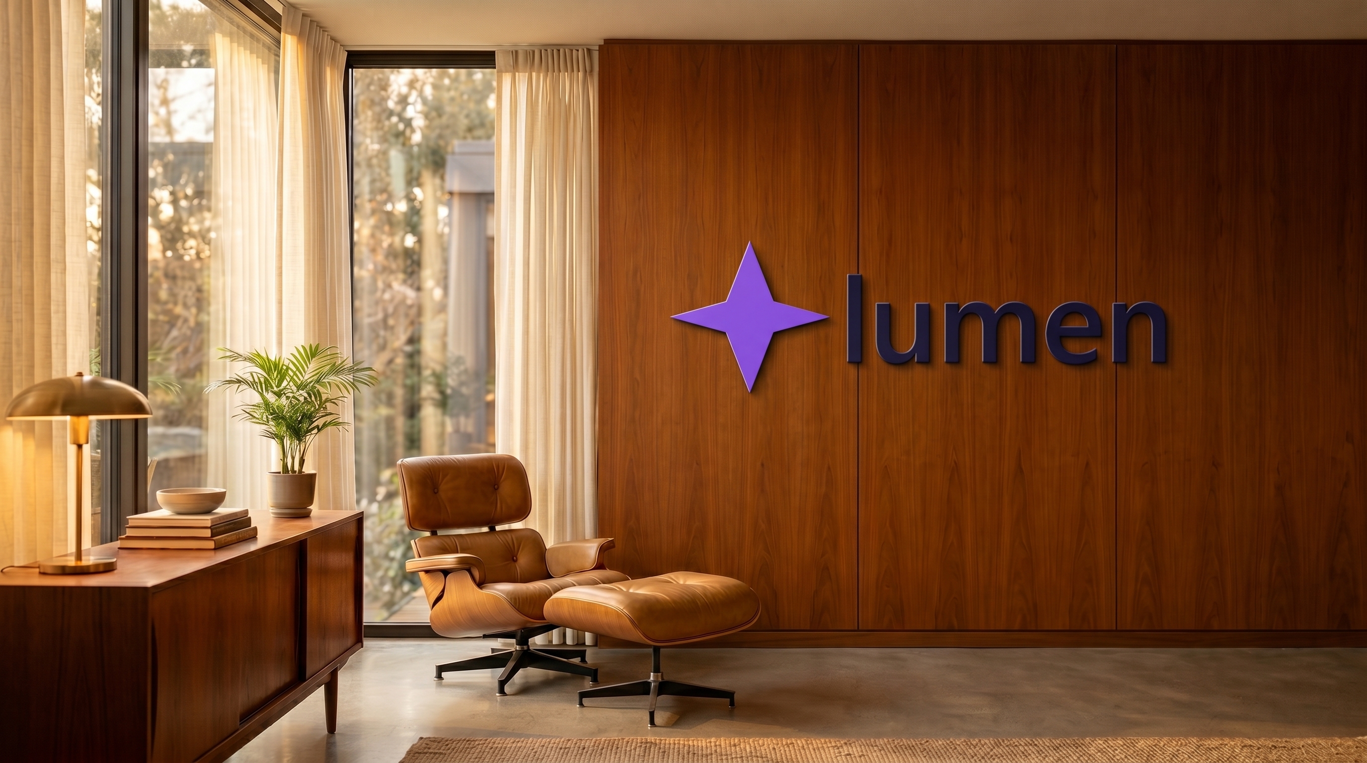 Mid-Century Executive Lounge with your logo rendered as signage
