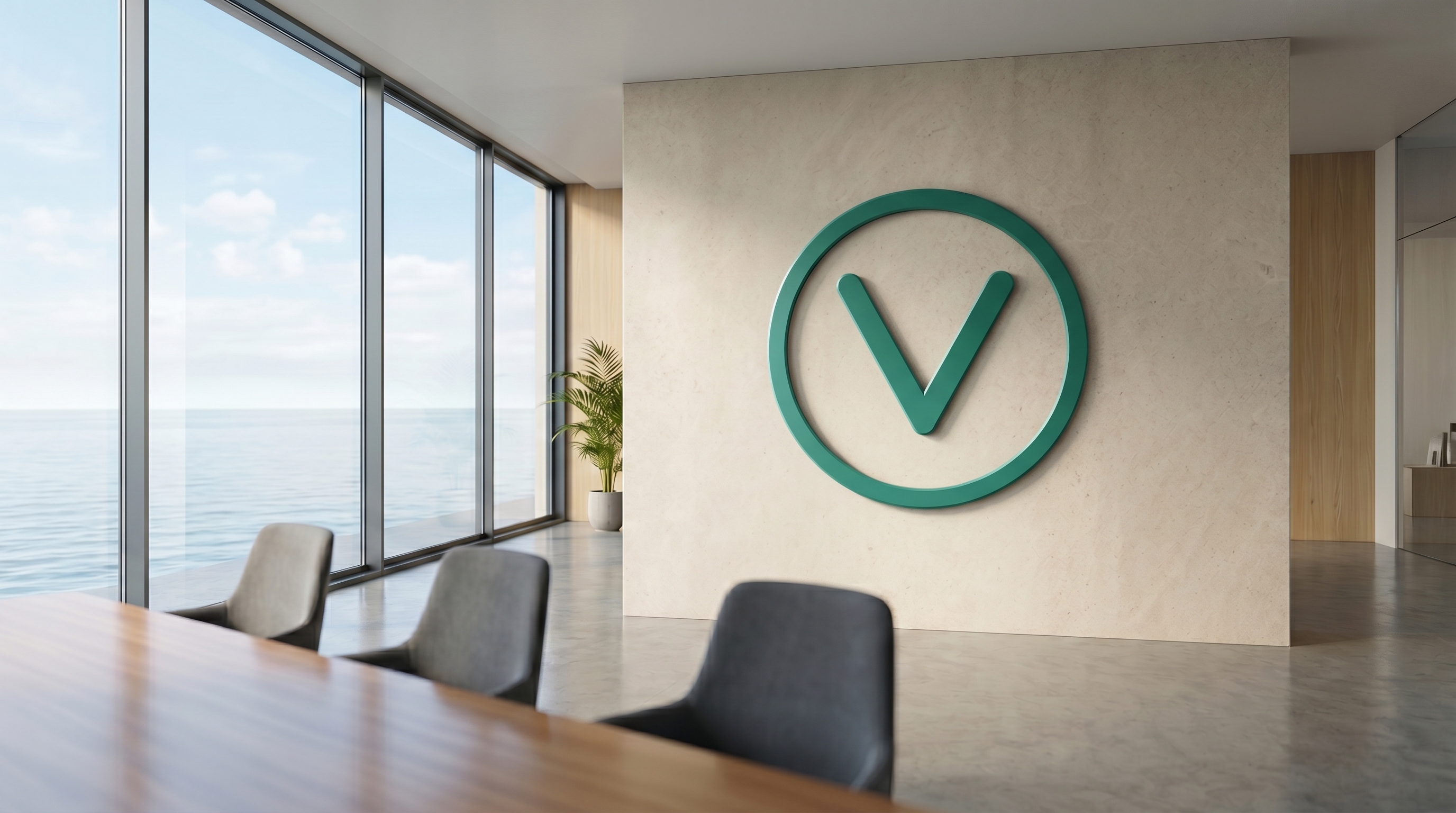 Ocean-View Boardroom with your logo rendered as signage
