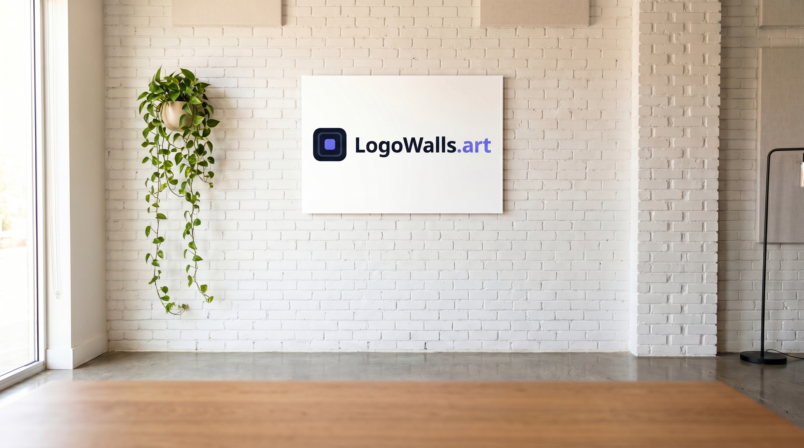 White Brick Studio — blank, then with a sample logo integrated